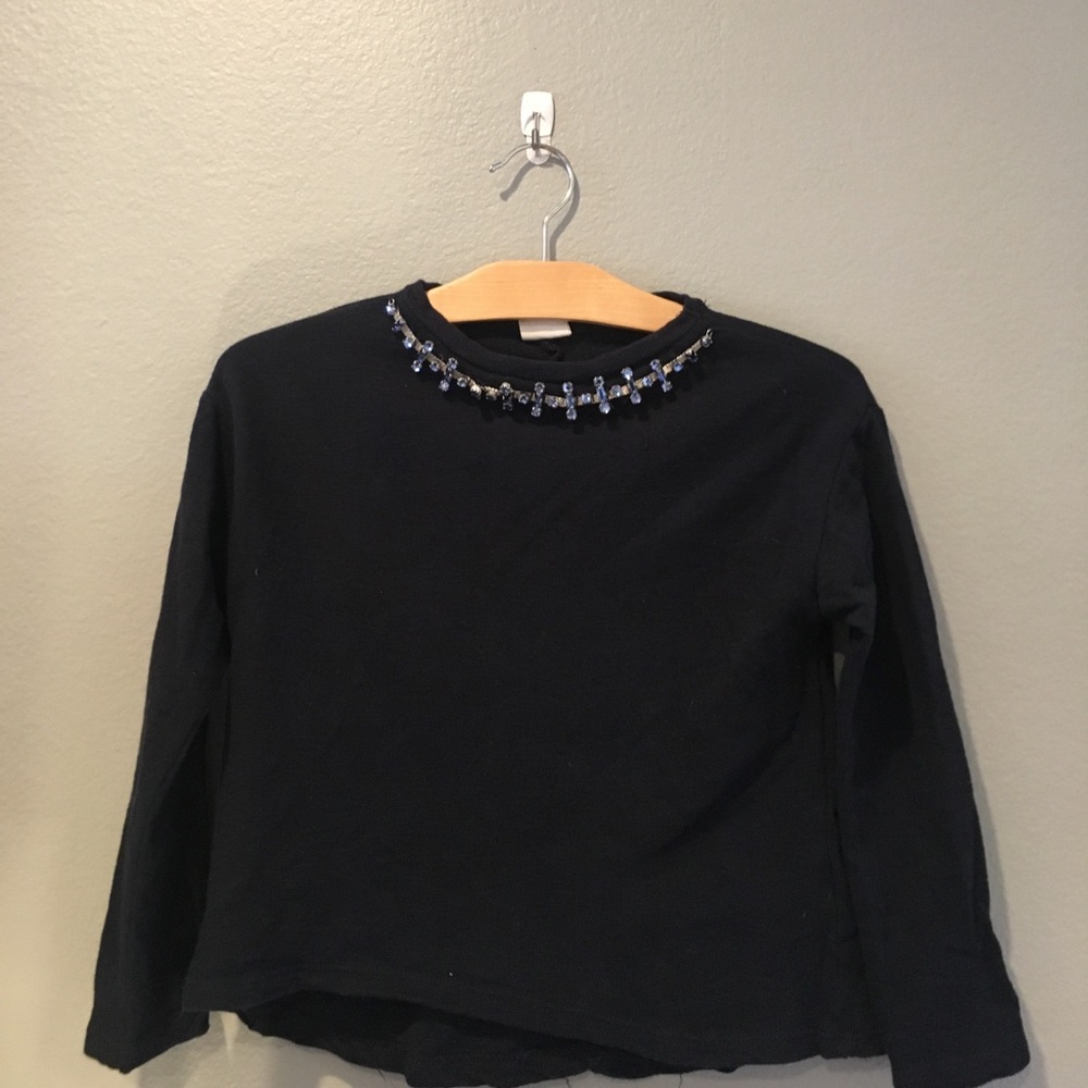 Girl’s Navy Blue with neckline embellishments top